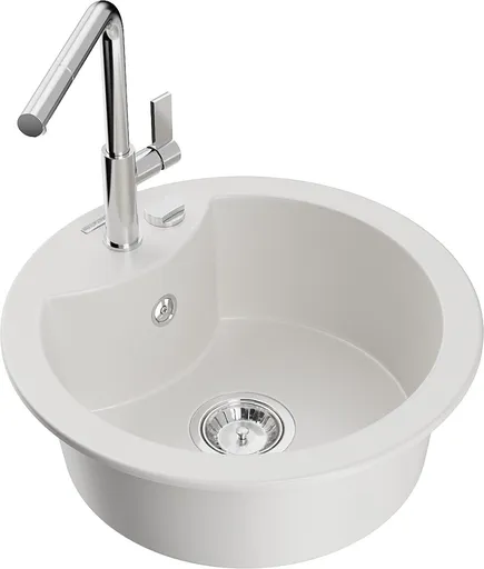 MEXEN/S Diego granitový dřez 1-miska včetně baterie Flora, bílá 6512-20-670401-00