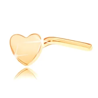 Piercing do nosu ve žlutém 14K zlatě - zahnutý, drobné ploché srdíčko