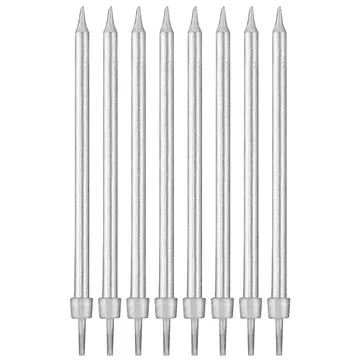 Narozeninové svíčky střibrné s podstavci délka - 10 cm - 8 ks (5902973129953)