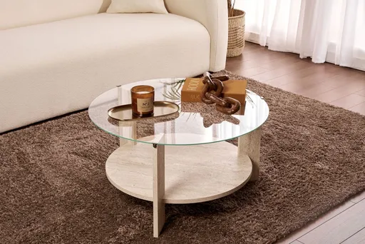 Konferenční stolek Clara - Travertine, Transparent