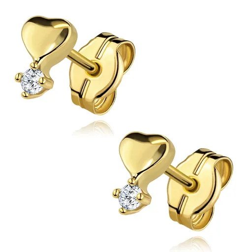 Náušnice ze 14K žlutého zlata se srdcem a čistou zirkonií