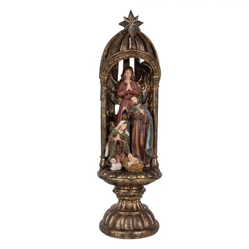 Mosazná antik dekorace Betlém na podstavci Nativity Scene - Ø 14*43 cm Clayre & Eef