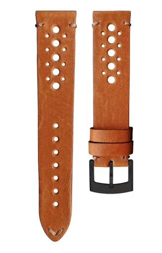 Kožený řemínek Biatec | Zlatohnědý Racing - 20 mm - Černá