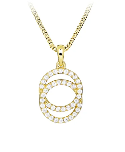 Silver Cat Blyštivý pozlacený náhrdelník se zirkony Beauty SC590 (řetízek, přívěsek)