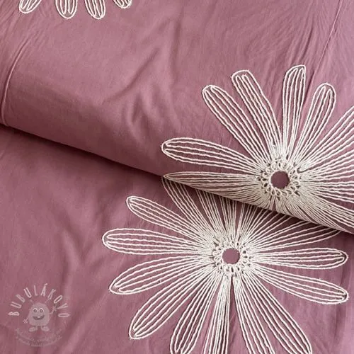 Bavlněná látka EMBROIDERY Flowie mauve