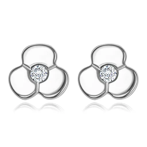 Zlaté náušnice 585 - zářivý čirý briliant v lesklém kvítku, bílé zlato