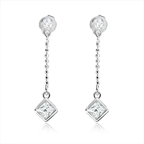 Stříbrné náušnice 925 s čirými kamínky a řetízkem