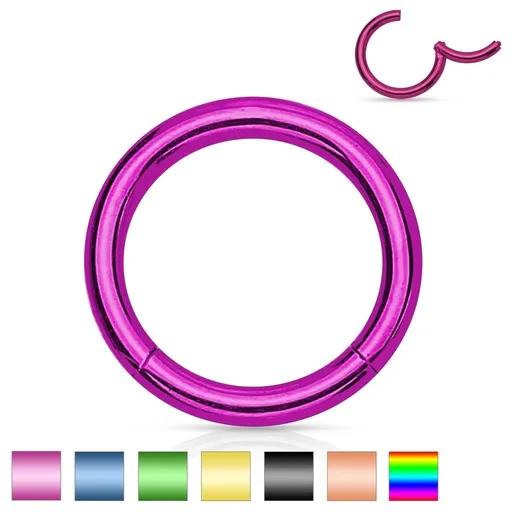 Piercing do nosu a ucha, ocel 316L, jednoduchý lesklý kroužek, různé barvy - Tloušťka x průměr: 1,2 mm x 10 mm, Barva: Zelená