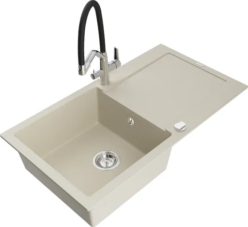 MEXEN/S Leo granitový dřez 1-miska s odkapávačem včetně baterie Duo, béžová 6501-69-671701-07