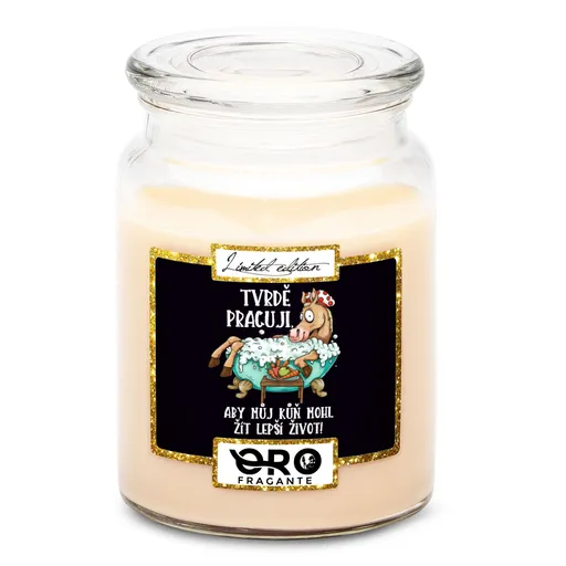 Svíčka Tvrdě pracuji pro koně (Vůně svíčky: Vanilka)