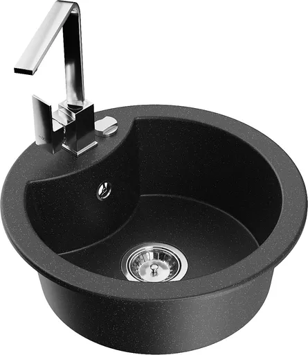 MEXEN/S Diego granitový dřez 1-miska včetně baterie Rita, černý/stříbrný metalik 6512-73-670300-00