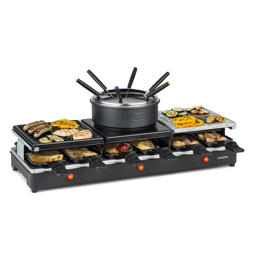Klarstein Fonduelette XL, raclette gril, fondue, 3 v 1, 1650 W, pro 6 osob, přírodní kámen