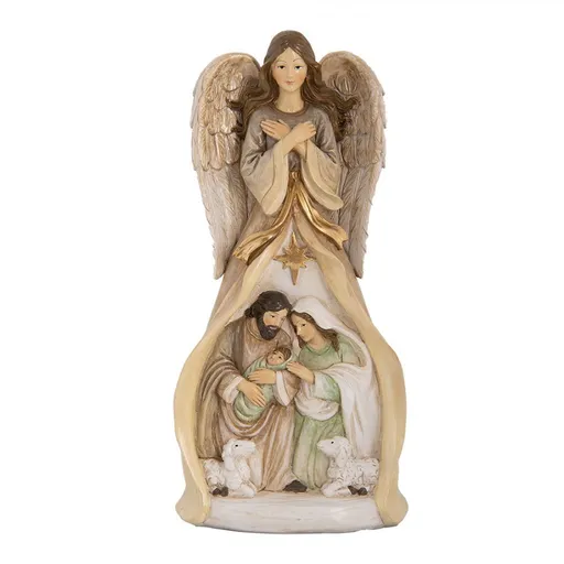 Béžová antik dekorace anděl se svatou rodinou Angel - 15*12*30 cm 6PR5647