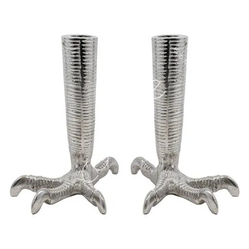 2ks stříbrný kovový svícen ve tvaru slepičích nohou Claw - 11*16*18cm   001-18-2648-L