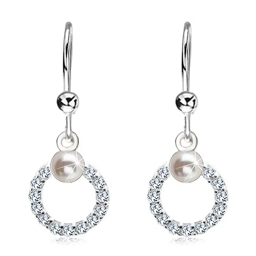 Náušnice ze stříbra 925, čirý zirkonový kroužek s bílou perlou