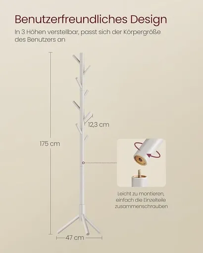 Dřevěný věšák na kabáty, 8 háčků, béžový