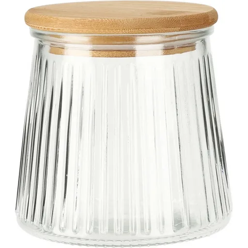 Skleněná dóza s bambusovým víčkem a žebrováním 680 ml
