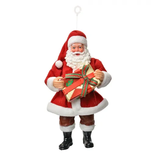 Závěsná vánoční dekorace Santa Claus držící dárek - 10*6*17 cm Clayre & Eef
