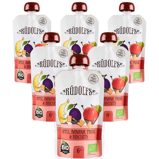 Rudolfs Jablko, banán, sušená švestka, sušenky BIO 6x110 g
