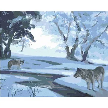 Zuty - Malování podle čísel - VLCI U ŘEKY V ZIMĚ (D. RUSTY RUST), 80x100 cm, vypnuté plátno na rám (HRAmmb00977nad)