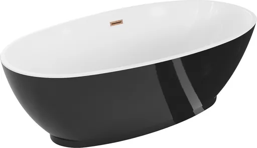 MEXEN/S Bilbao volně stojící vana 180 x 90, bílá/černá, sifon a přepad měď kartáčovaná 51311809075-65