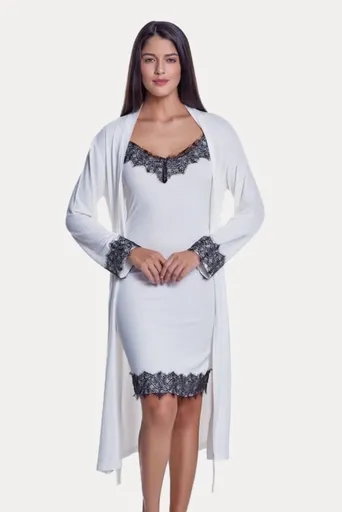 Dámská bambusová košilka LORA s županem S Krémová