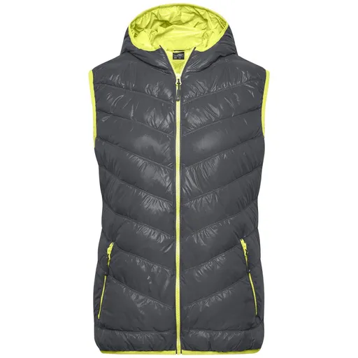 James & Nicholson (Daiber) Lehká dámská péřová vesta JN1061 - Tmavě šedá / žlutozelená | L