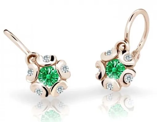 Cutie Jewellery Dětské náušnice z růžového zlata C2178-10-X-4 zelená