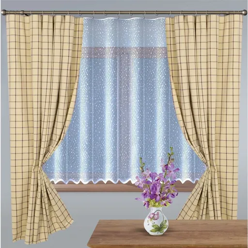 Závěs dekorační nebo látka, Káro 1038 béžovohnědé, 140 cm 140 cm