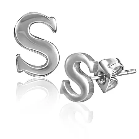 Ocelové náušnice - písmenko S, hladký lesklý povrch