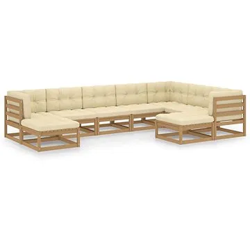 9dílná zahradní souprava s poduškami medově hnědá borovice , 3076807 (3076807)