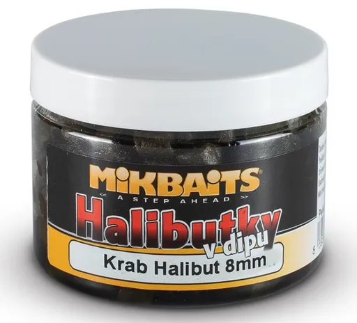 Mikbaits pelety halibutky v dipu 8 mm 150 ml - krab halibut