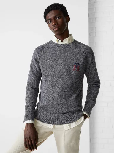 Tommy Hilfiger pánský tmavě šedý svetr TH Monogram MW0MW27938 XXL