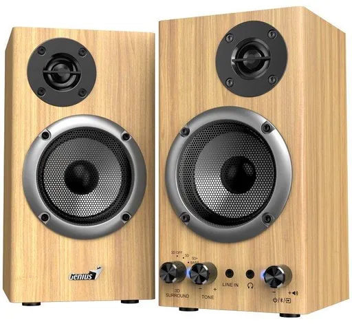 Genius SP-HF520BT Reproduktory, 2.0, 20W, Bluetooth, 3,5mm jack, dřevěné, hnědé