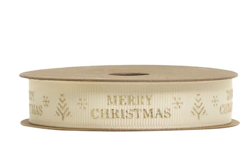 Krémová látková stuha Merry Christmas - 1,5cm x 5 m Chic Antique