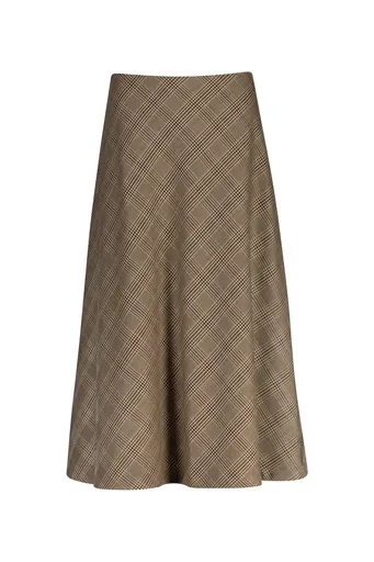SUKNĚ GANT MIDI FLARED CHECKED SKIRT DEEP BROWN