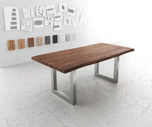 Jídelní stůl Edge 200x100 XL akácie hnědá nerezová ocel široká