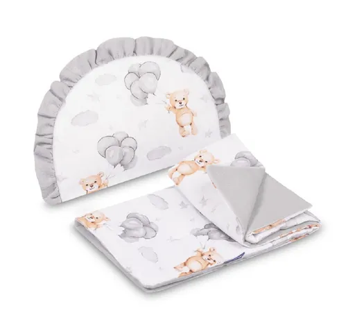 SENSILLO 2D sada do kočárku, postýlky, kolébky, mušelín, bavlna, Medvídek, bílá, šedá