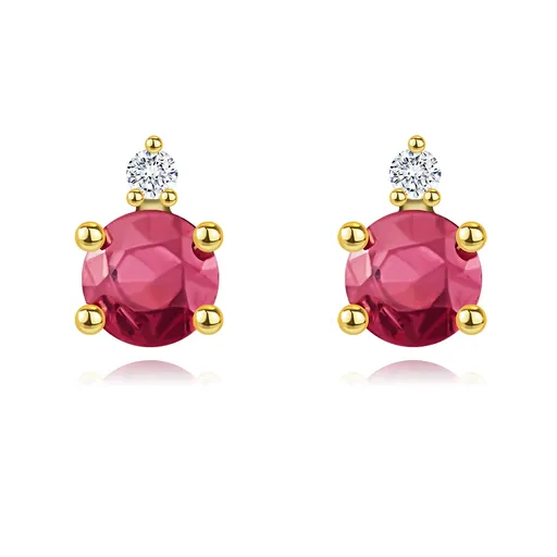 Náušnice ze 14K zlata s rubínem a čirými zirkony