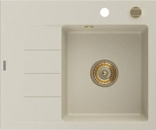 MEXEN/S Ben granitový dřez 1 s odkapávačem pravý 600 x 500 mm, béžový, sifon zlatá 6523605000-69-G