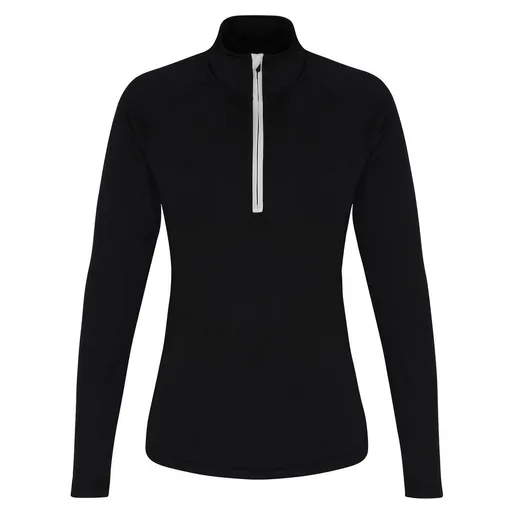 TriDri® Dámské tričko s dlouhým rukávem a 1/4 zipem - Černá / bílá | XL