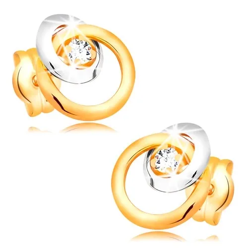 Náušnice ze zlata 585 - třpytivý čirý briliant, velký a malý kroužek