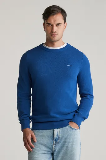 SVETR GANT COTTON PIQUE C-NECK RICH BLUE