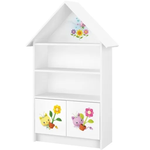 NELLYS Dřevěná knihovna/skříň na hračky Domeček, Flowers