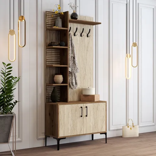 Předsíňová stěna Viyana D - Walnut, Travertine