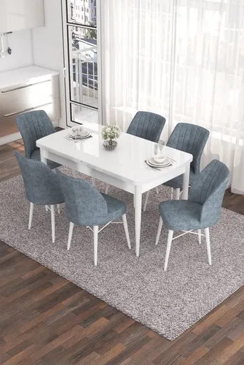 Extendable Dining Table & Chairs Set (7 Pieces) Eva - White, Grey