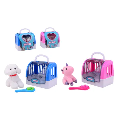 Plyšový pejsek/jednorožec v přepravce