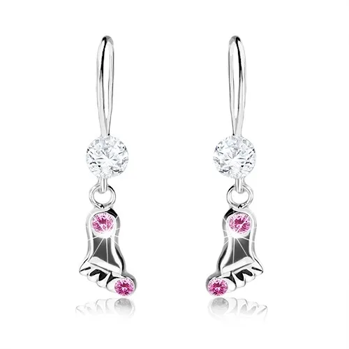 Visací náušnice, stříbro 925, lesklá nožka s růžovými krystalky Swarovski