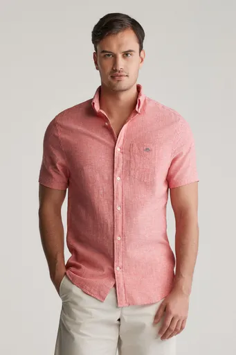 KOŠILE GANT REG COTTON LINEN SS SHIRT BRICK RED