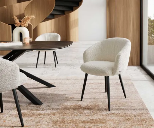 Jídelní židle Caja-Flex zúžená podnož kovová černá bouclé